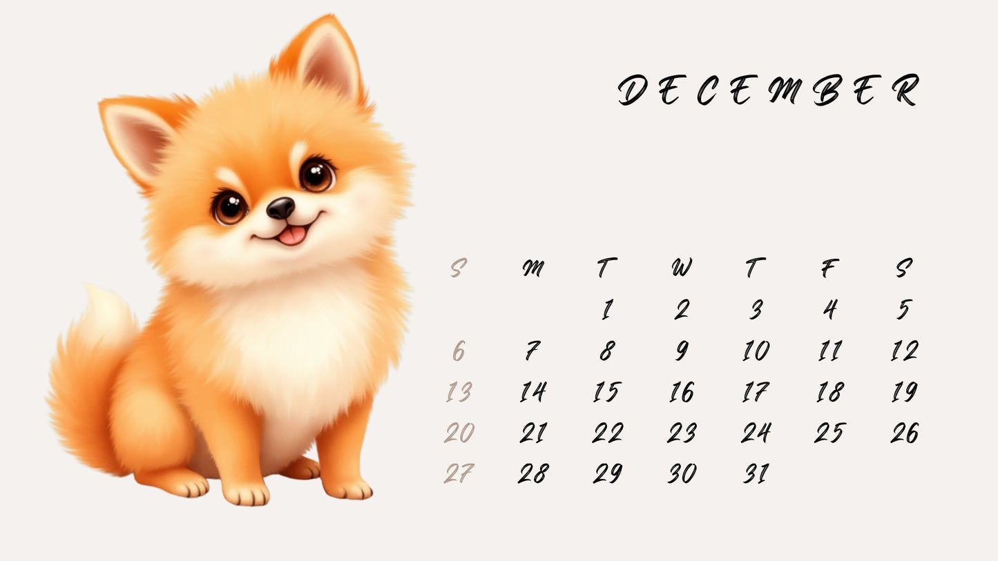 Cute Pups - Printable 2026 Calendar | Watercolor Puppies Clipart | Monthly Wall Art | PDF + 13 JPEG Files