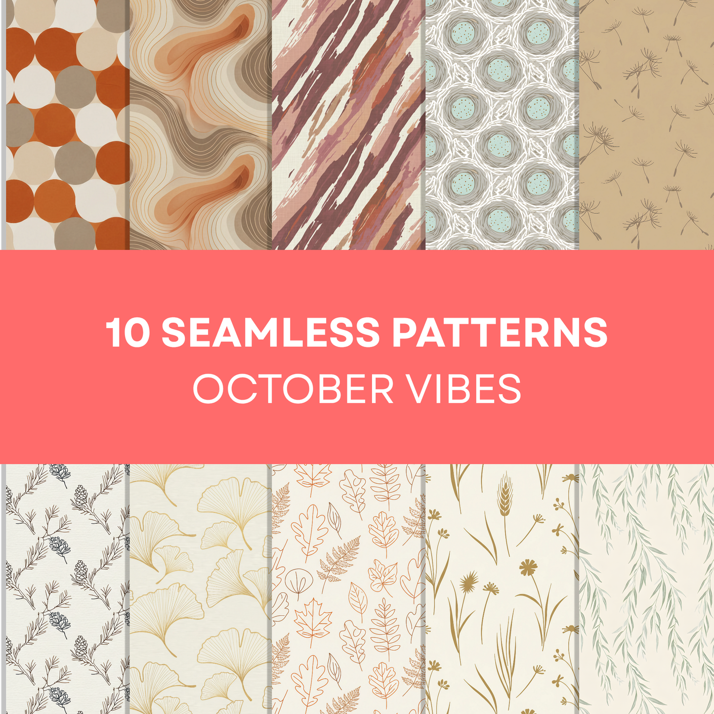 October Vibes Seamless Patterns Pack | 10 Digital Download Designs | Fall Autumn Wallpapers, Wrapping Paper, Fabric, Crafts
