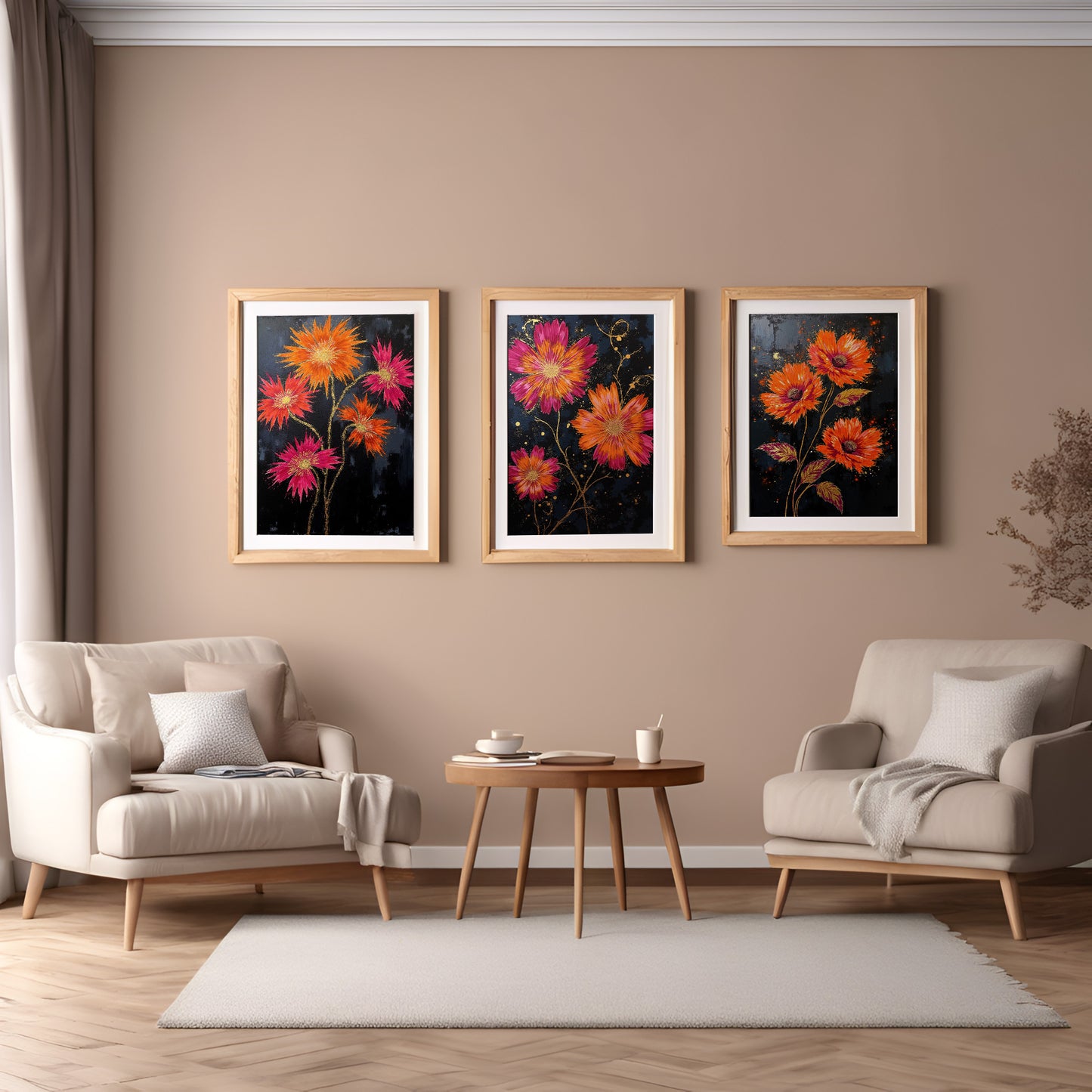 Set of 3 Boho Wall Art Prints | 24x36 inch 300 DPI Digital Download | Calming Modern Art for Living Room, Bedroom, or Office
