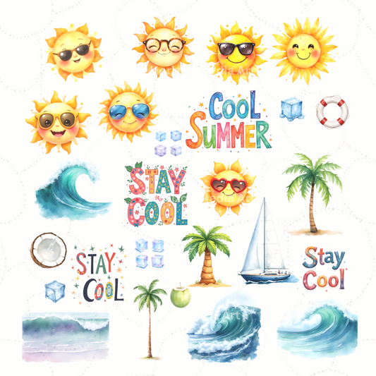 Cool Summer Stickers Pack – 100+ Printable High-Res Summer-Themed Digital Stickers for Scrapbooks, Planners & Crafts