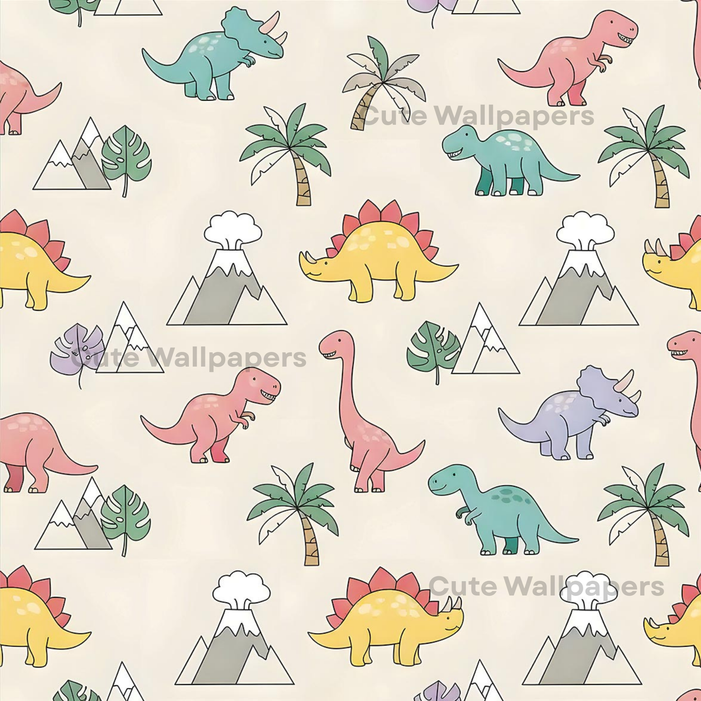 Dinosaur Volcano Wallpaper | Kids Room Digital Art Download | Nursery Seamless Pattern | Printable Wall Decor