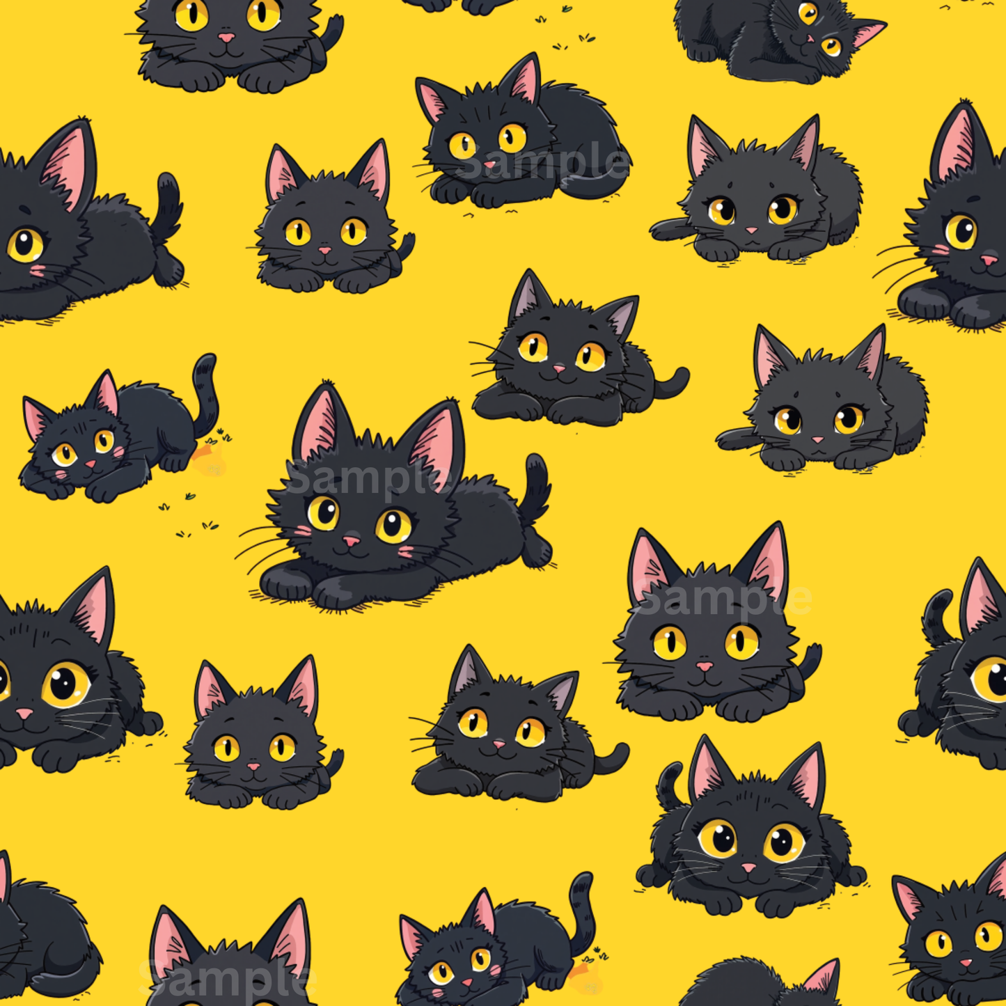 Seamless Black Cat Pattern | Cute Halloween Digital Paper | Scrapbooking, Crafting, Fabric & POD Download