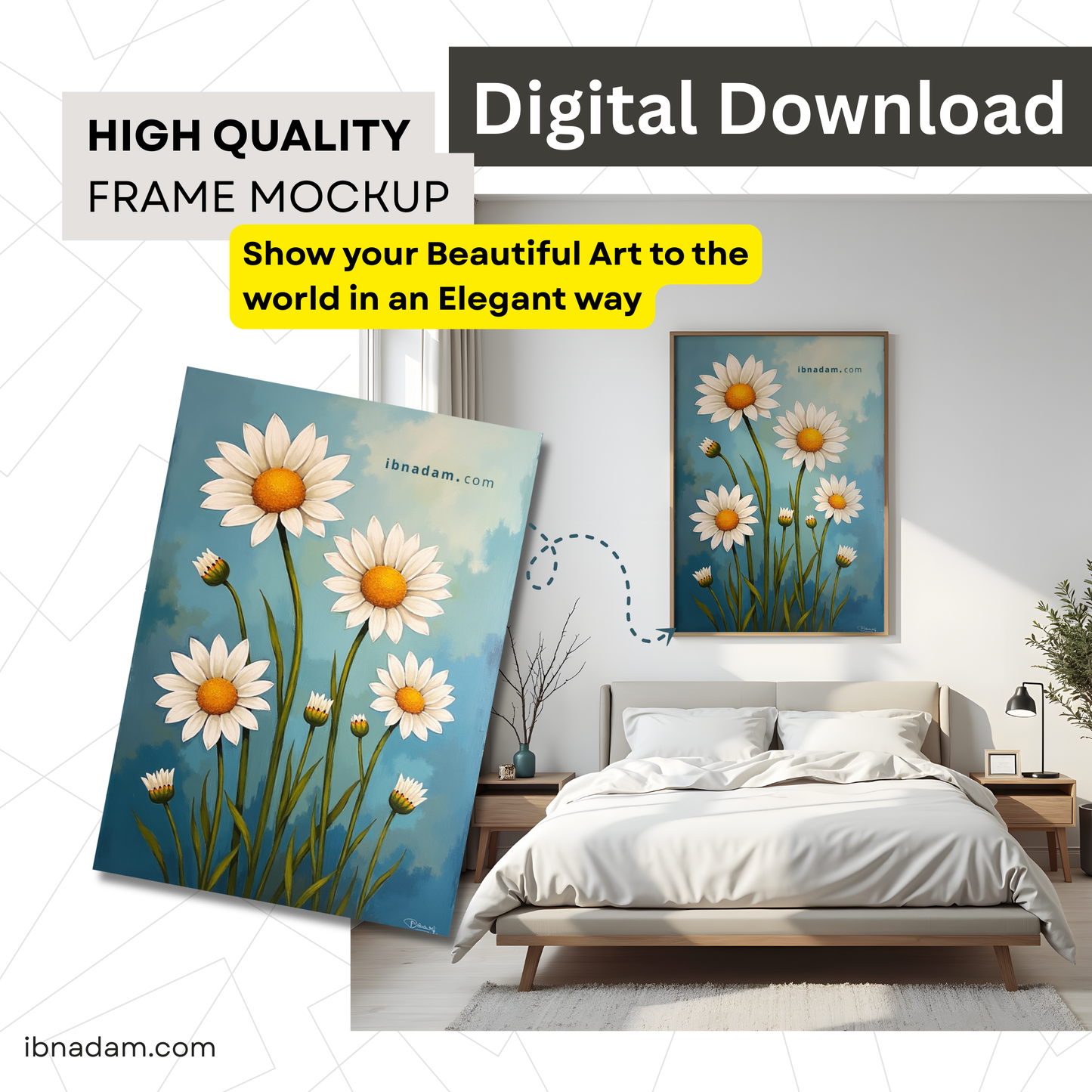 Frame Mockup for Wall Arts for Bed Room | High Quality PSD Mockup Template