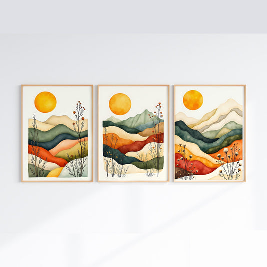 Boho Minimalist Watercolor Prints – 6 Digital Wall Art Downloads, Modern Neutral Decor