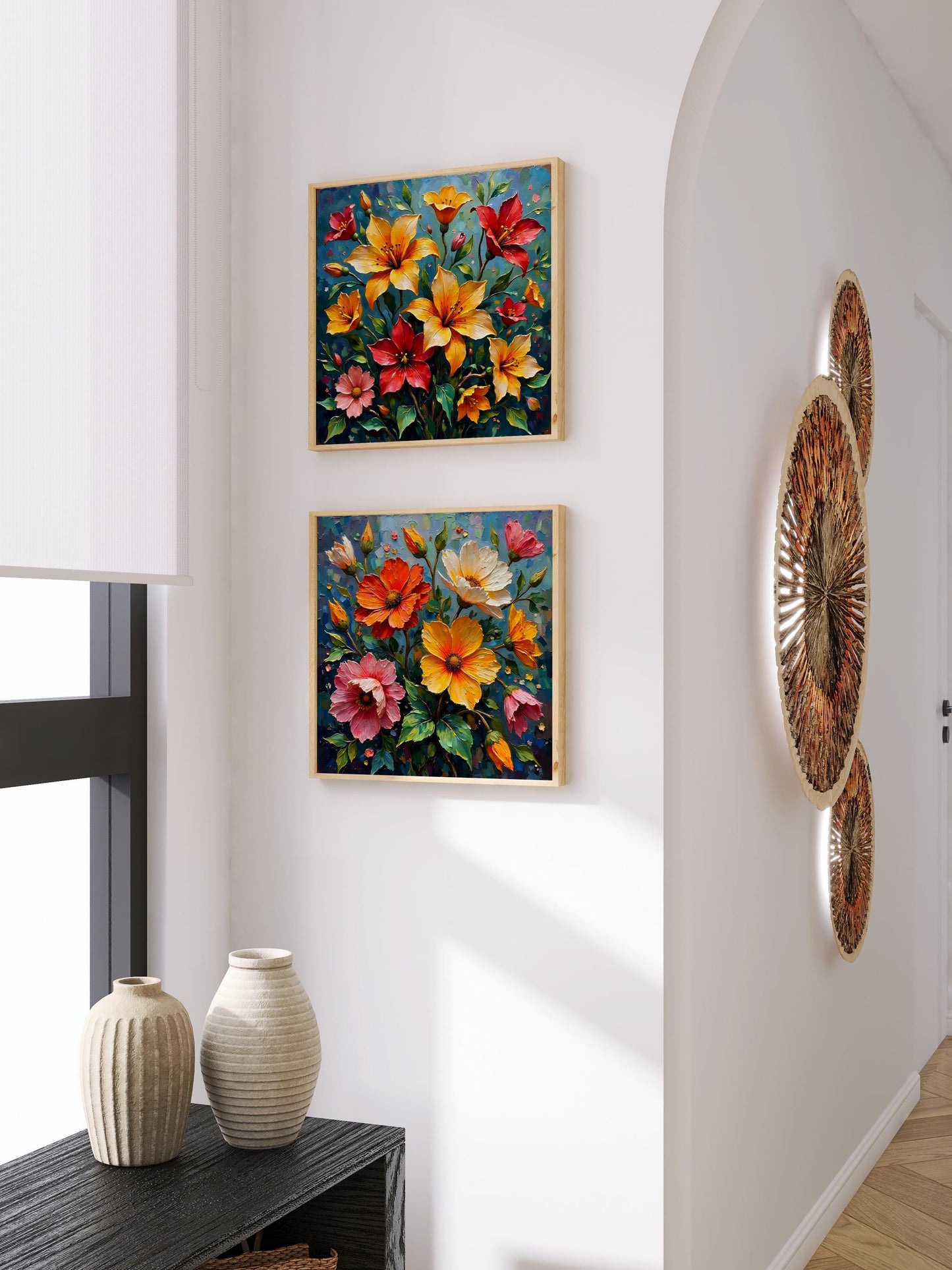 Art Nouveau Flower Prints – Digital Wall Art Set of 3, Elegant Floral Posters, High-Res Square Artwork