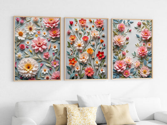 Wild Flowers Origami Art Prints (Pack 1) – Digital Wall Art Download, Minimal Nature Decor, 6 High-Res Prints in Multiple Sizes