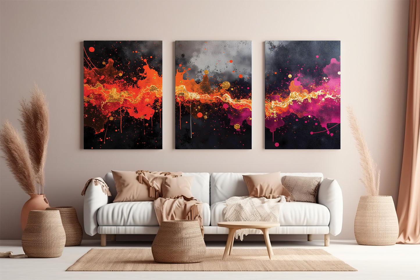 Nebula Color Splash Triptych | Set of 3 Wall Art Prints | Digital Download | Modern Galaxy Artwork for Living Room or Office