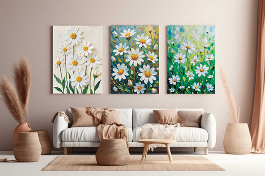Bundle of 10 Daisy Impasto Oil Paintings | Digital Wall Art Prints | 24x36 Inch High Resolution JPEG | Modern Home Decor Download