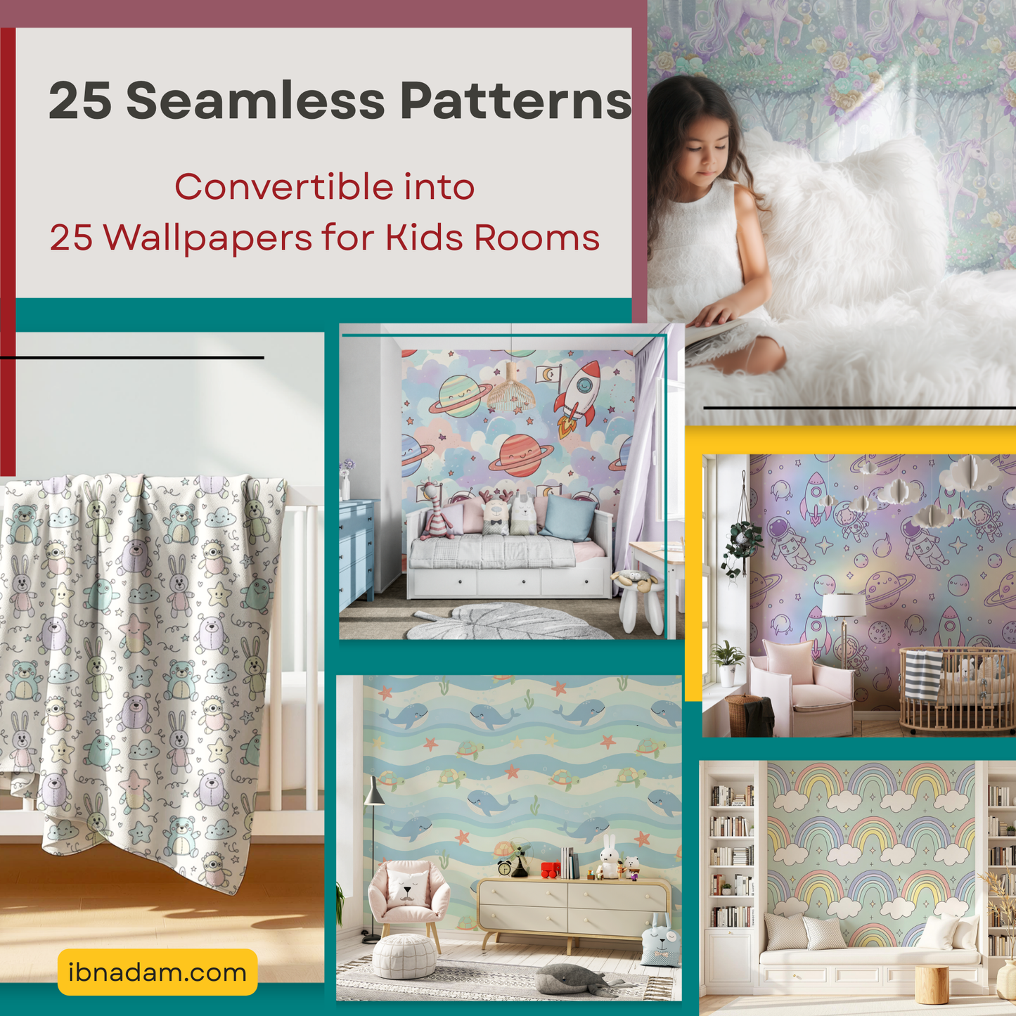 25 Seamless Patterns Pack for Kids' Craft | High Quality Designs | Digital Download & Useable in Multiple Crafts like Wallpapers, POD items