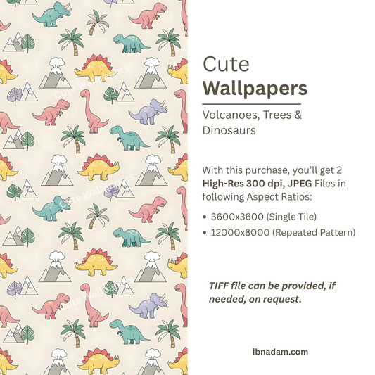 Dinosaur Volcano Wallpaper | Kids Room Digital Art Download | Nursery Seamless Pattern | Printable Wall Decor