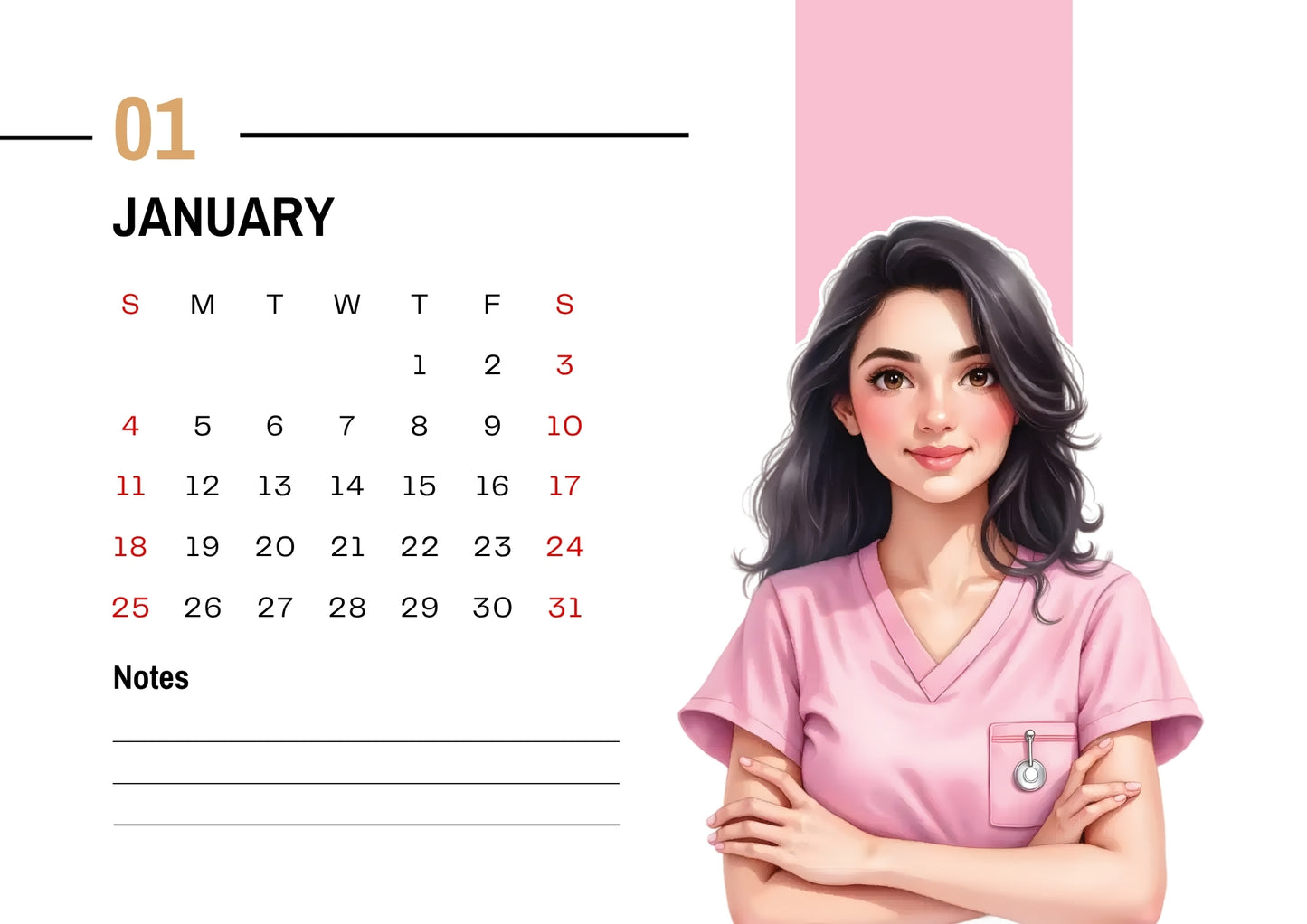 Printable 2026 Calendar for Nurses | Watercolor Nurse Clipart | Monthly Wall Art | PDF + 13 JPEG Files