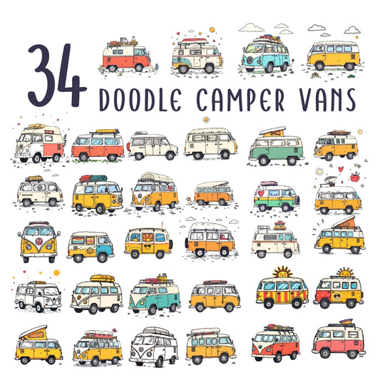 Doodle Campers Stickers Pack | 34 Digital Stickers | Suitable for Crafts, Mugs, Tumblers, Wrapping Paper