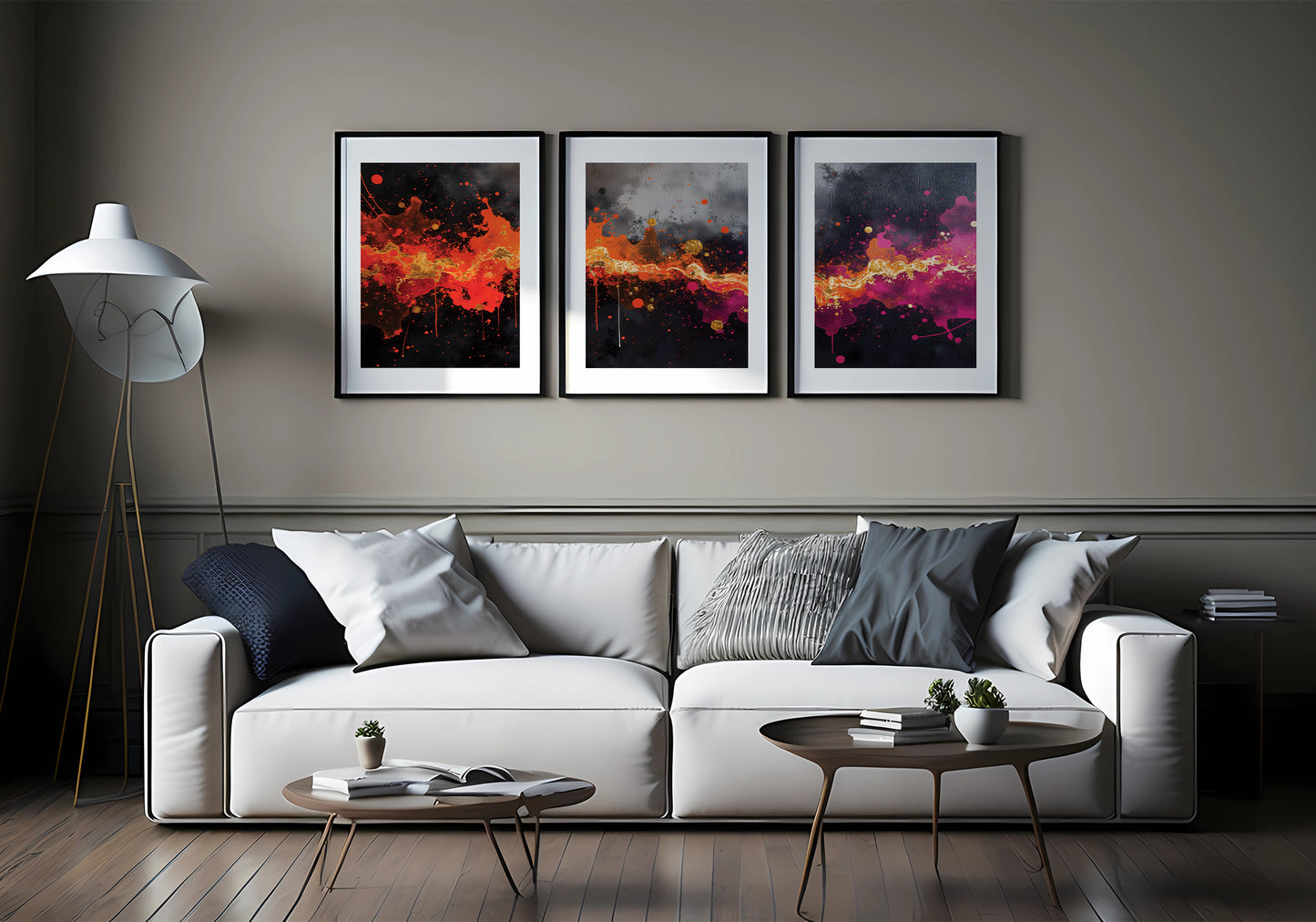 Nebula Color Splash Triptych | Set of 3 Wall Art Prints | Digital Download | Modern Galaxy Artwork for Living Room or Office