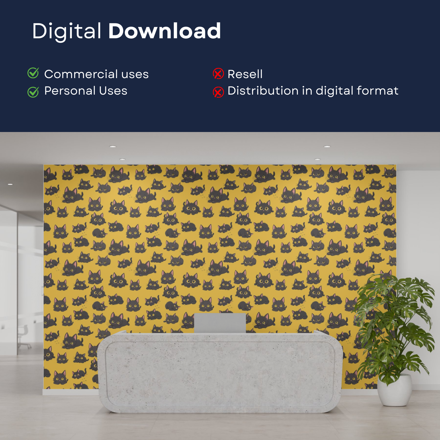 Seamless Black Cat Pattern | Cute Halloween Digital Paper | Scrapbooking, Crafting, Fabric & POD Download