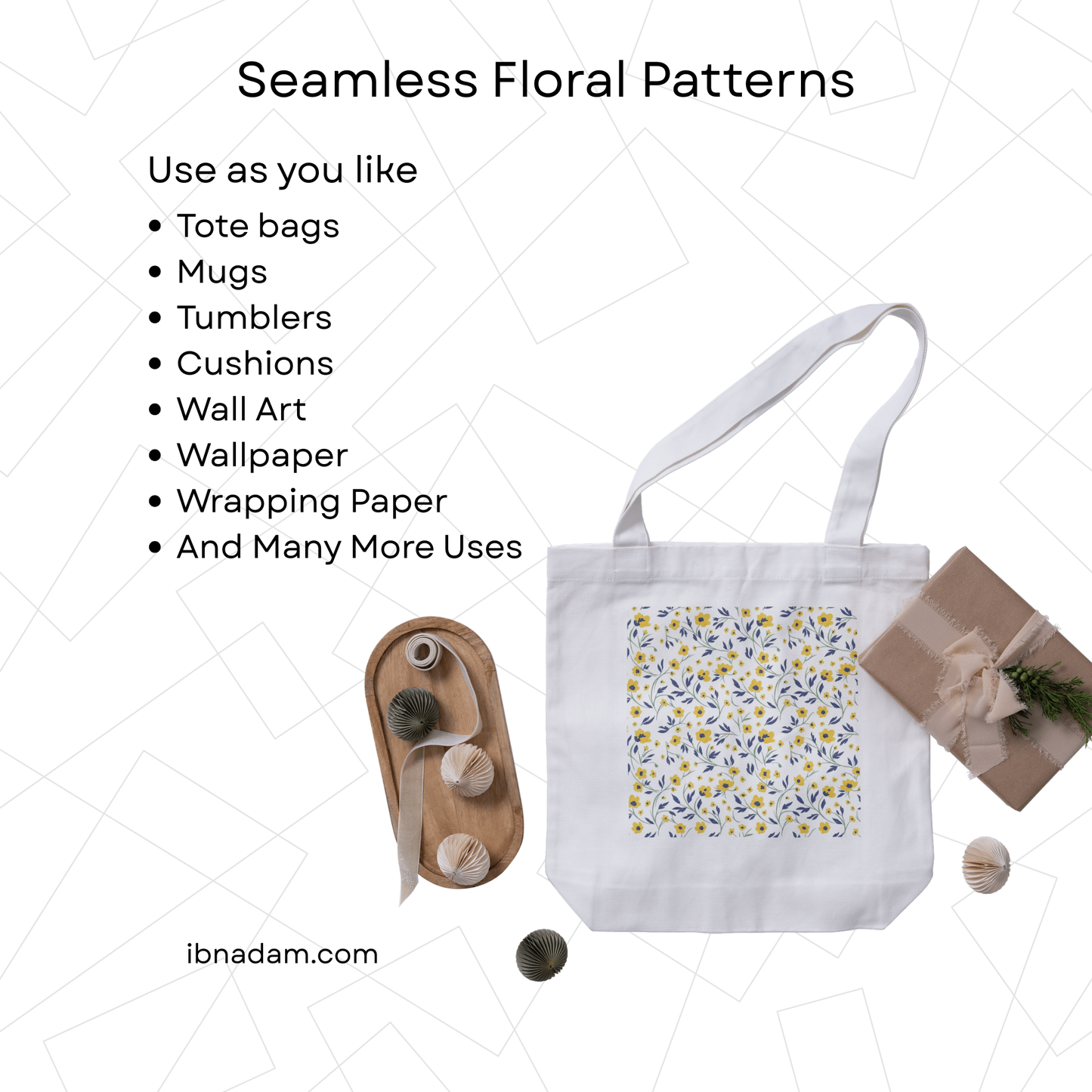 12 Seamless Floral Patterns | Digital Download Botanical Prints | Printable Designs for Wallpaper, Wrapping Paper, Mugs & Crafts