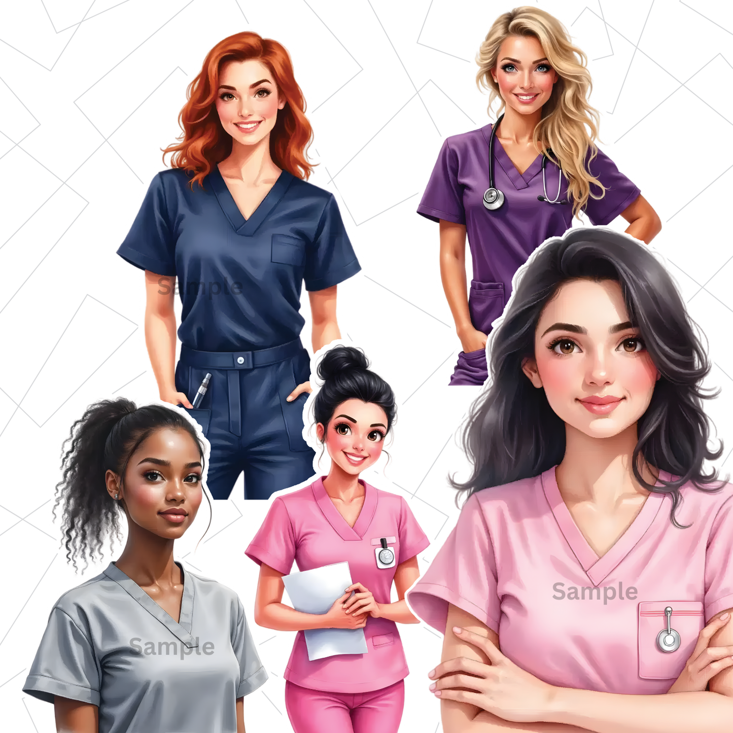 90 PNG Scrubs Stickers (Pack-1 & 2 Bundle) | Healthcare Staff Digital Art Download | Nurse Doctor Medical Clipart | Transparent PNG Files