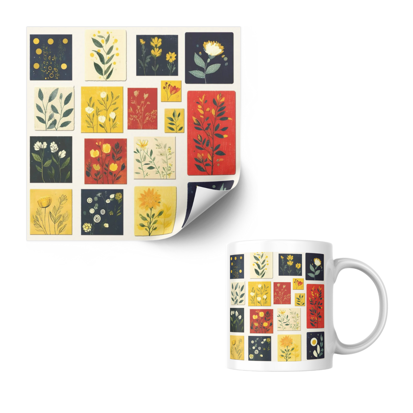 Flower Frame Wall Art & Seamless Pattern | Floral Digital Download | Printable Artwork for Home Decor & Crafts