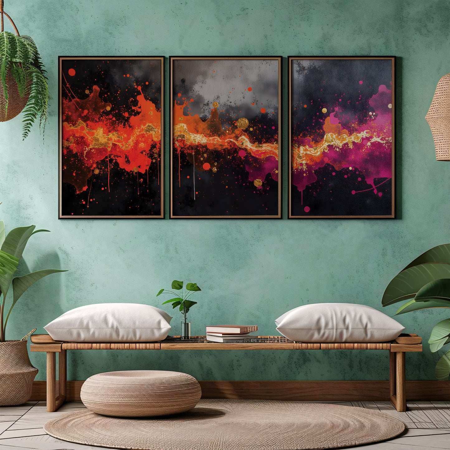 Nebula Color Splash Triptych | Set of 3 Wall Art Prints | Digital Download | Modern Galaxy Artwork for Living Room or Office