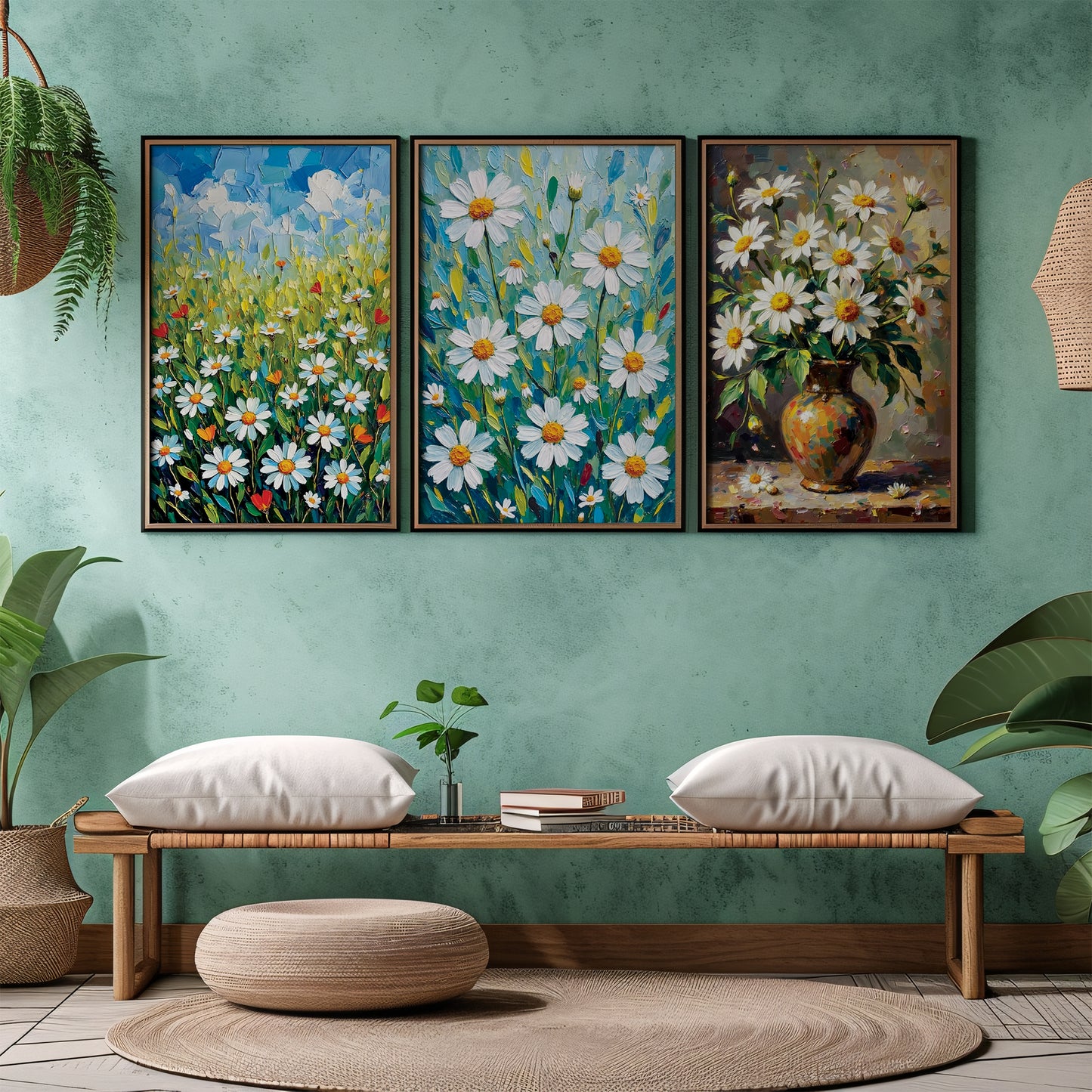 Bundle of 10 Daisy Impasto Oil Paintings | Digital Wall Art Prints | 24x36 Inch High Resolution JPEG | Modern Home Decor Download