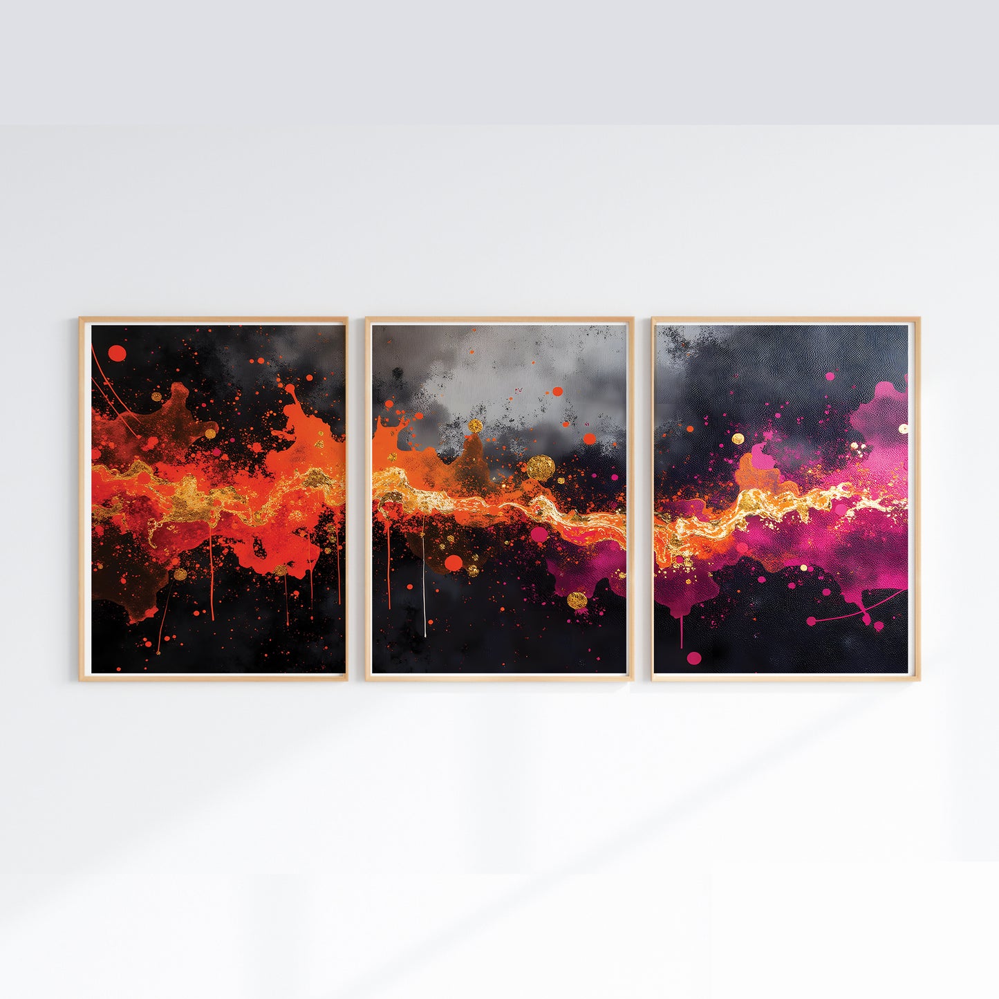 Nebula Color Splash Triptych | Set of 3 Wall Art Prints | Digital Download | Modern Galaxy Artwork for Living Room or Office