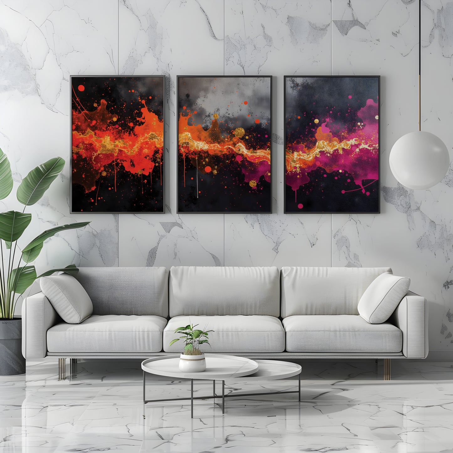 Nebula Color Splash Triptych | Set of 3 Wall Art Prints | Digital Download | Modern Galaxy Artwork for Living Room or Office
