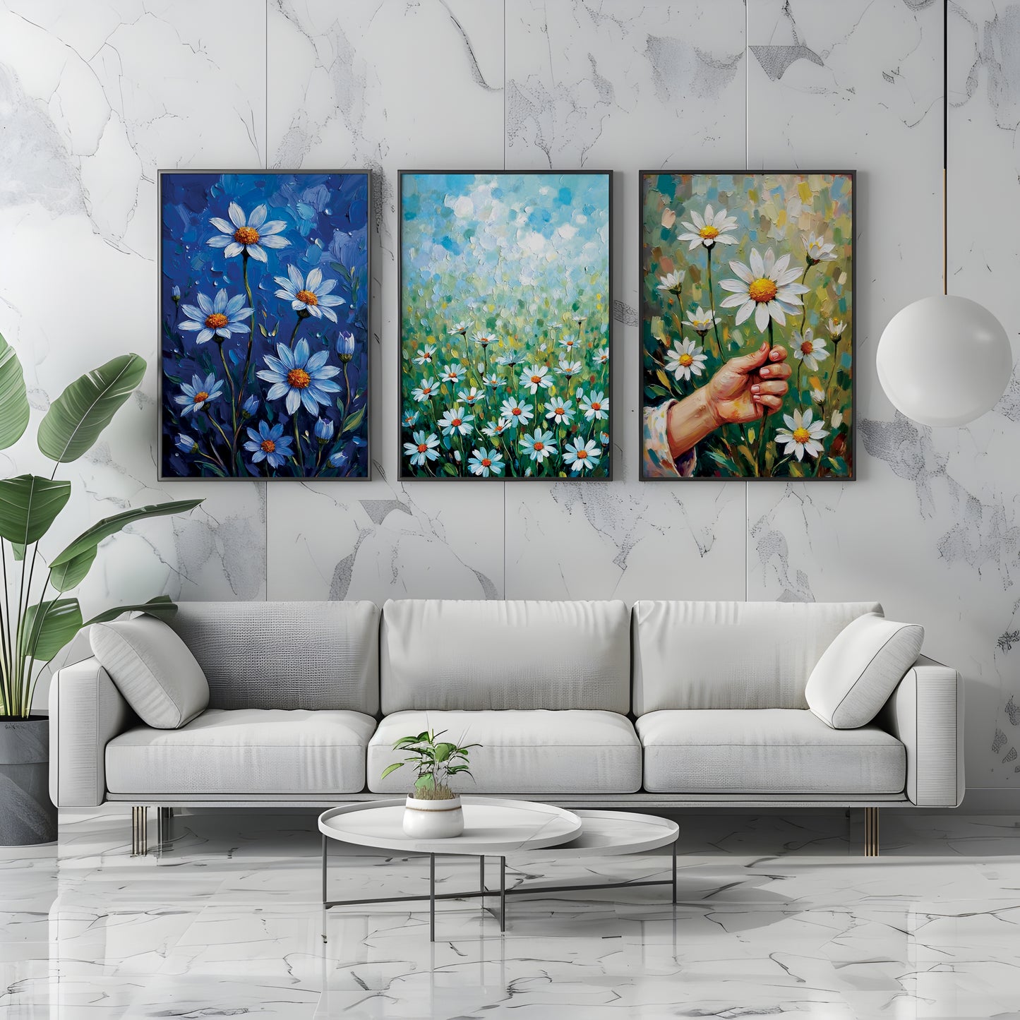 Bundle of 10 Daisy Impasto Oil Paintings | Digital Wall Art Prints | 24x36 Inch High Resolution JPEG | Modern Home Decor Download