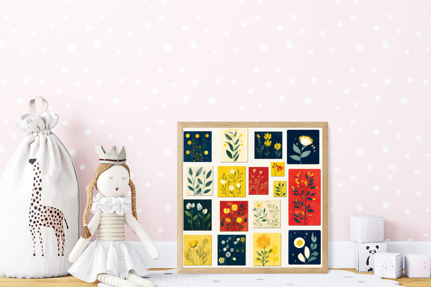 Flower Frame Wall Art & Seamless Pattern | Floral Digital Download | Printable Artwork for Home Decor & Crafts