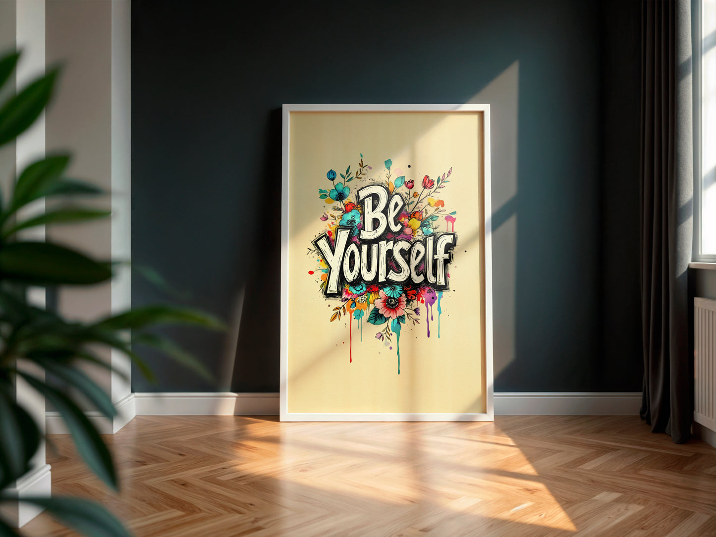 Set of 2 - Minimalist Motivational Wall Art | Be Yourself Floral Quote Prints | Digital Download, Printable Artwork for Home & Office Decor