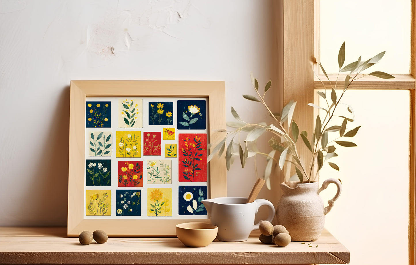 Flower Frame Wall Art & Seamless Pattern | Floral Digital Download | Printable Artwork for Home Decor & Crafts