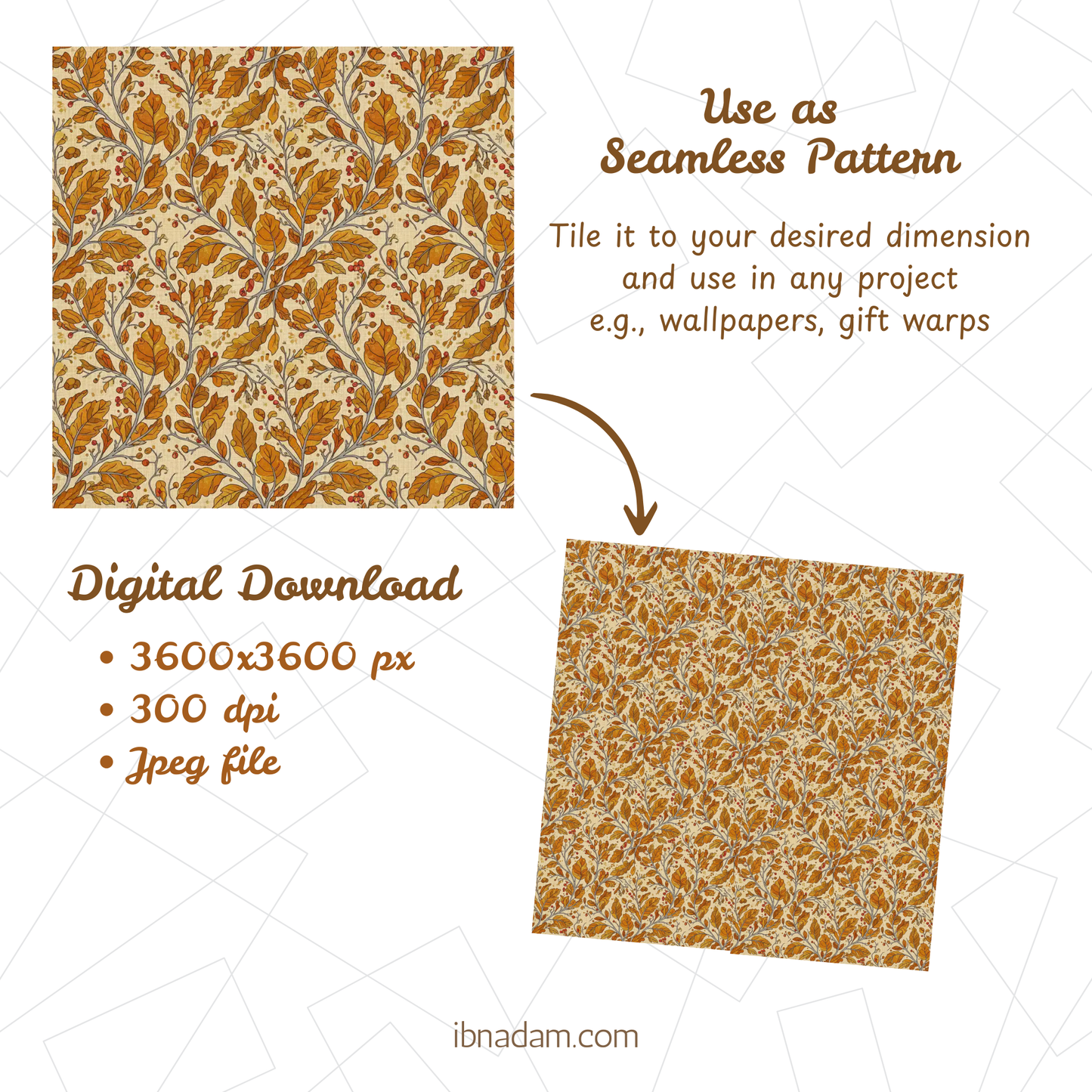 Colors of Fall Seamless Patterns | 24 Autumn Digital Papers | Printable Backgrounds for Crafts, Scrapbooking, Wrapping, DIY Projects