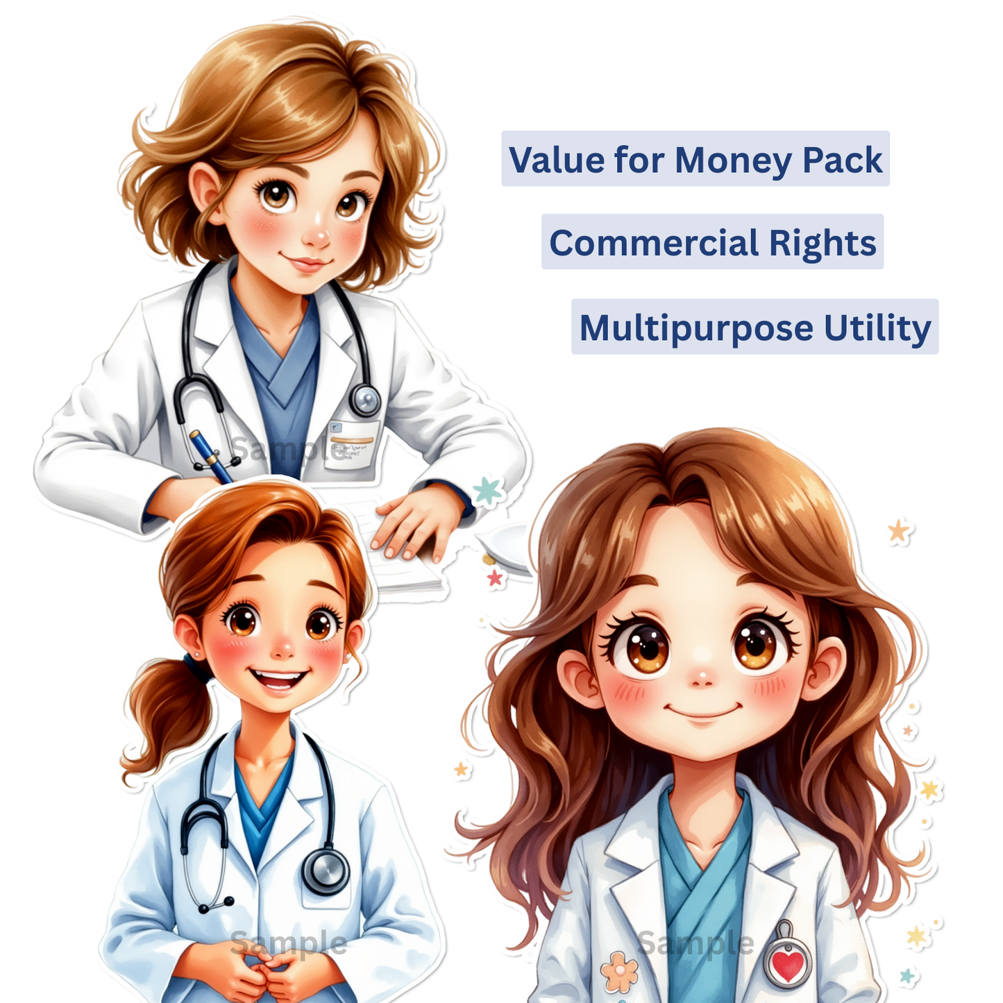 25 PNG Stickers | Cute Medical Clipart Digital Download | Whitecoat Kids Stickers for Crafts, Mugs, Tumblers, Phone Case, Wrapping