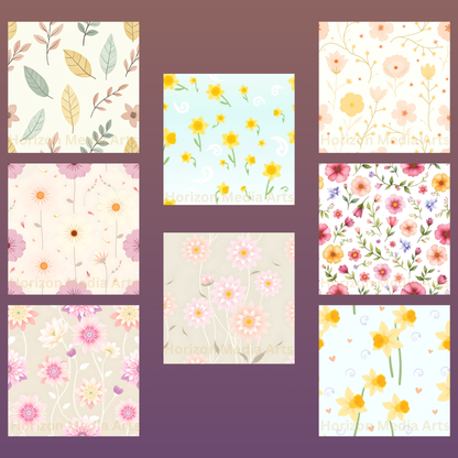 50+ Seamless Floral Patterns | High-Res Digital Download JPGs | Textile, Fabric, Scrapbooking, Mug, Journal, Cover Design
