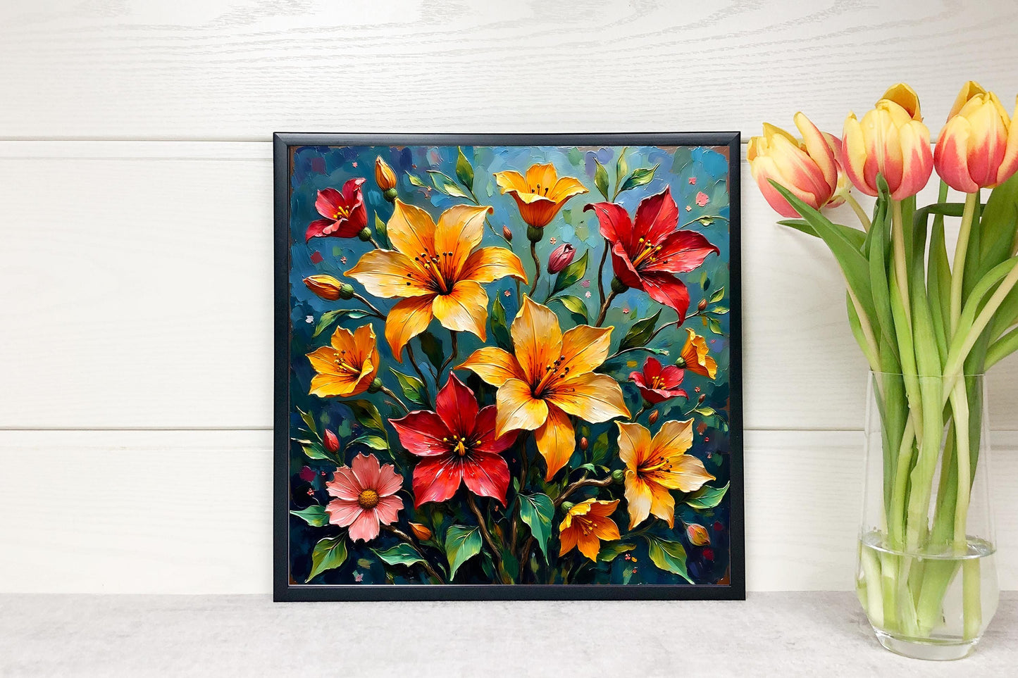 Art Nouveau Flower Prints – Digital Wall Art Set of 3, Elegant Floral Posters, High-Res Square Artwork