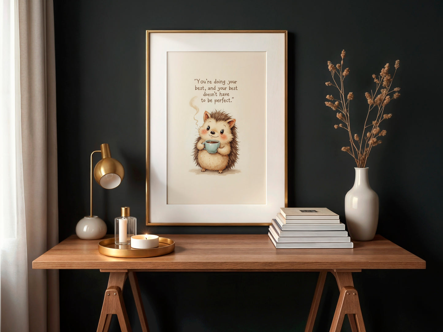 Cute Hedgehog Coffee Quote Wall Art | Printable Animal Art | Digital Download | Cozy Home Decor | High-Resolution JPG