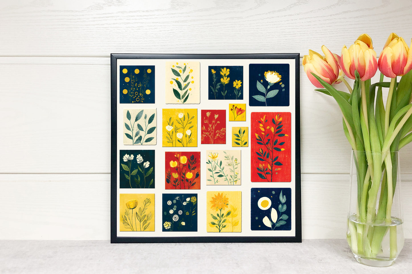 Flower Frame Wall Art & Seamless Pattern | Floral Digital Download | Printable Artwork for Home Decor & Crafts