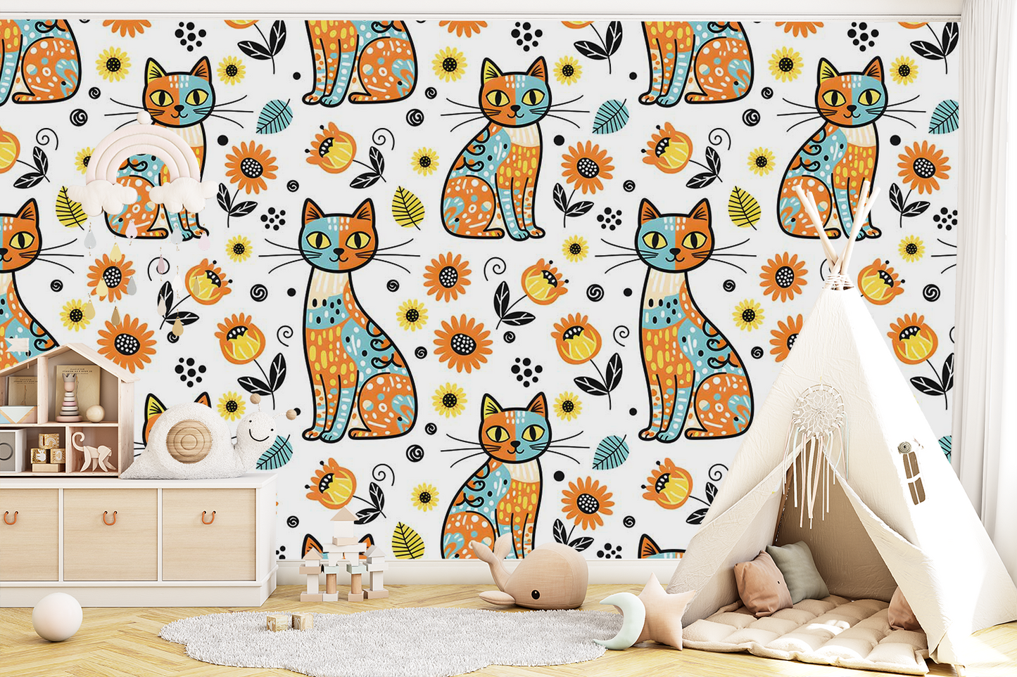 Cat and Foliage Cute Wallpaper | High Quality Seamless Digital Paper for Wallpaper, Fabric, Gifts & Crafts