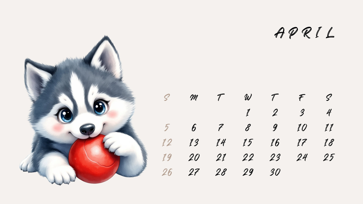Cute Pups - Printable 2026 Calendar | Watercolor Puppies Clipart | Monthly Wall Art | PDF + 13 JPEG Files