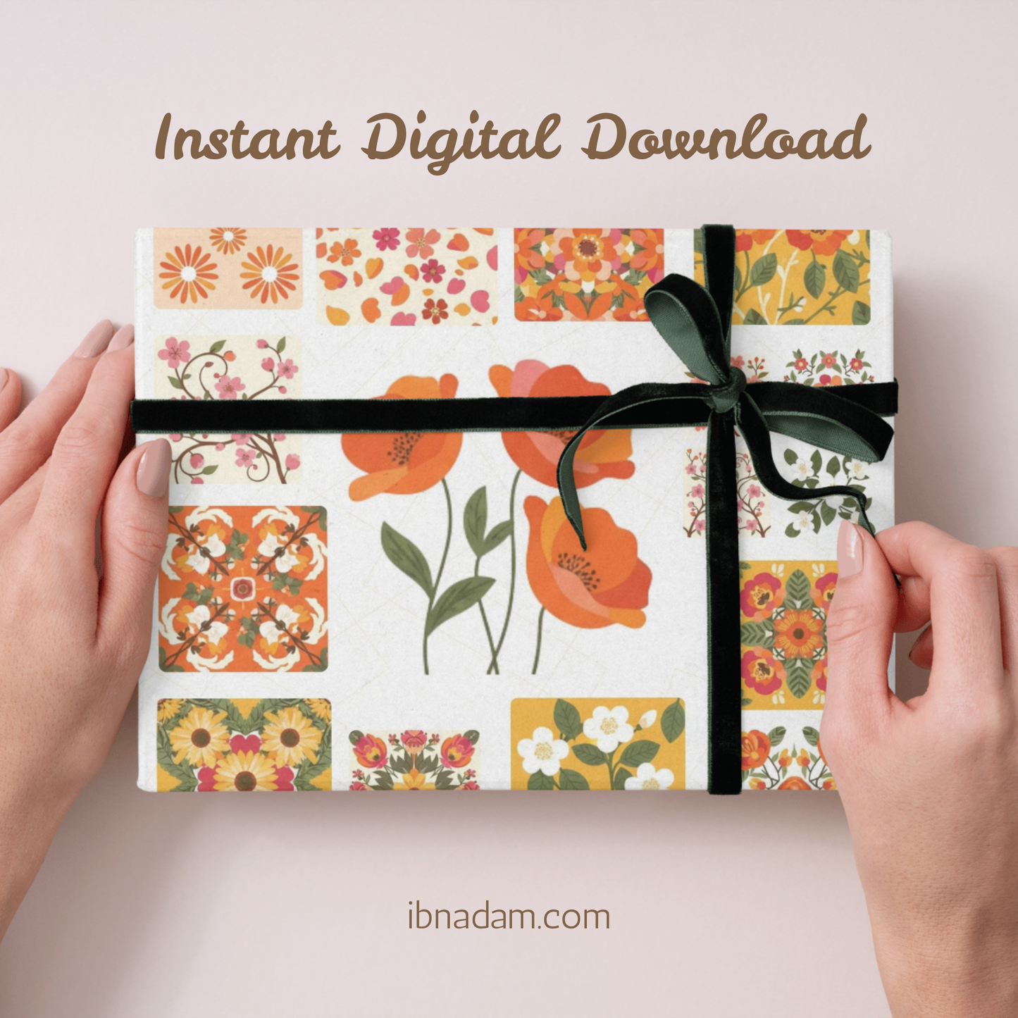 Flower Grid Digital Download | Modern Floral Wall Art | Seamless Pattern for Wallpaper, Crafts & Prints