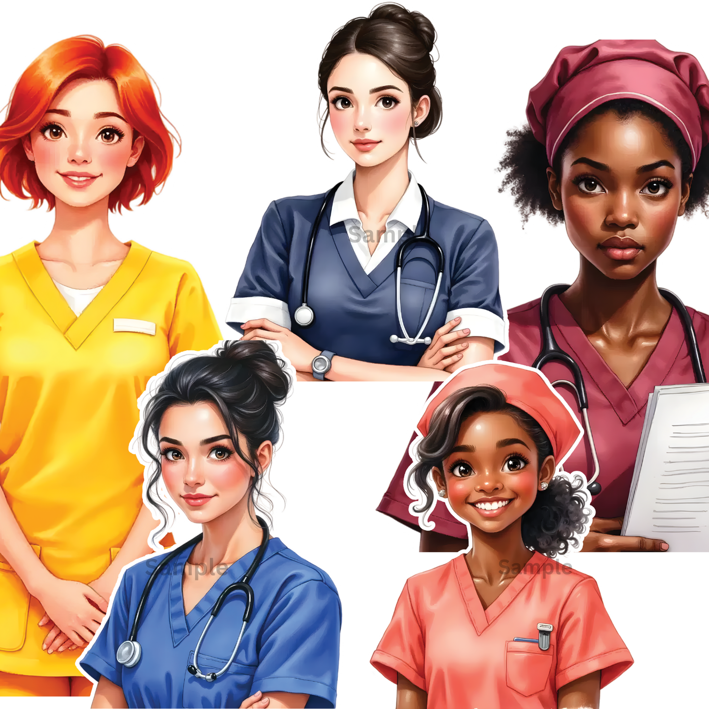 90 PNG Scrubs Stickers (Pack-1 & 2 Bundle) | Healthcare Staff Digital Art Download | Nurse Doctor Medical Clipart | Transparent PNG Files