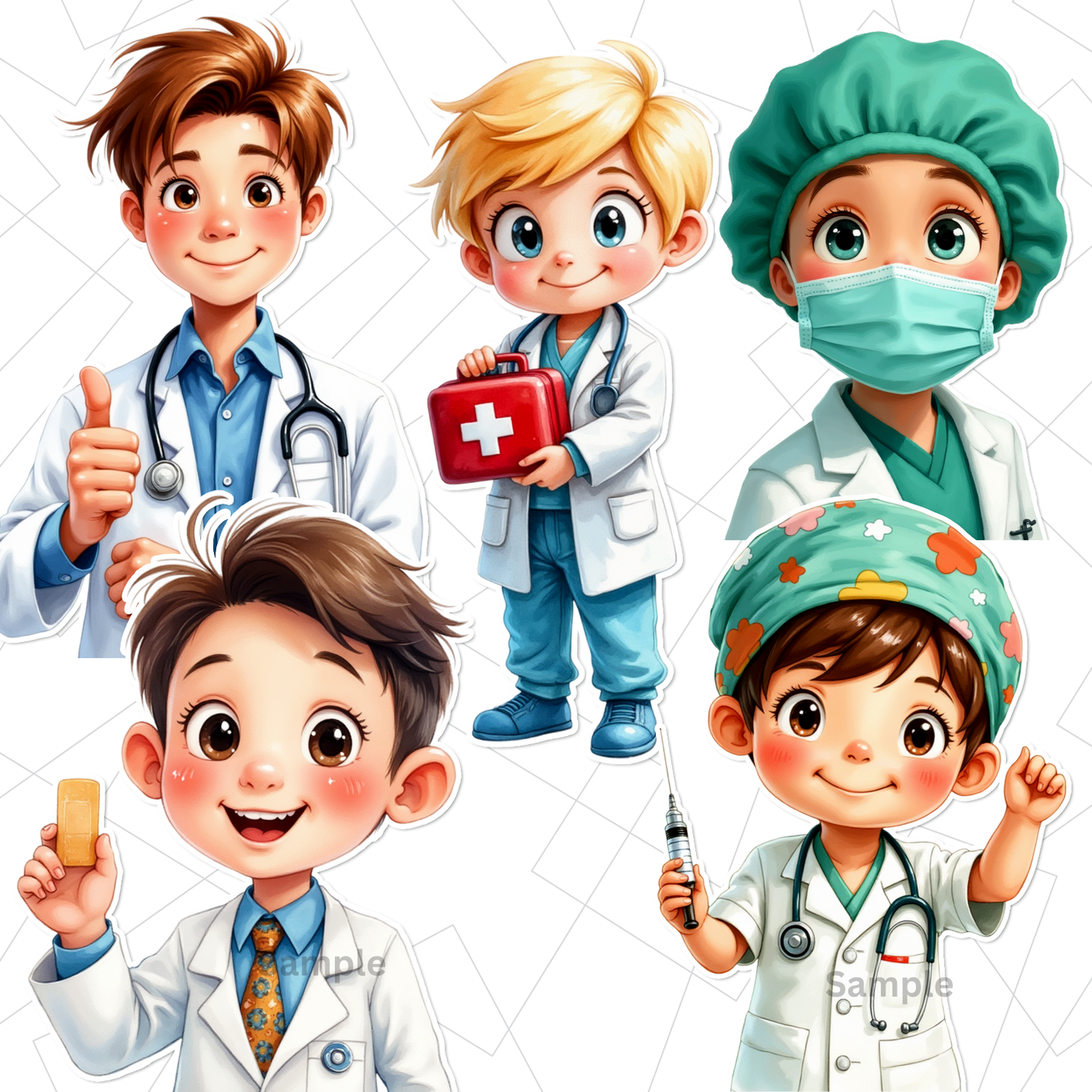 25 PNG Stickers | Cute Medical Clipart Digital Download | Whitecoat Kids Stickers for Crafts, Mugs, Tumblers, Phone Case, Wrapping