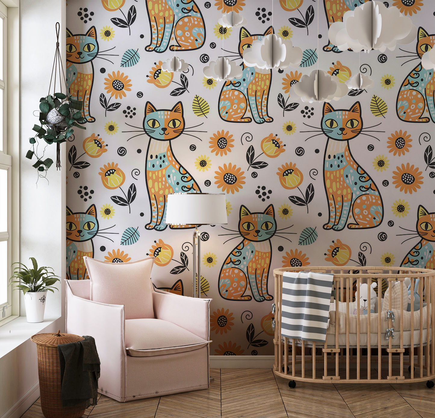 Cat and Foliage Cute Wallpaper | High Quality Seamless Digital Paper for Wallpaper, Fabric, Gifts & Crafts