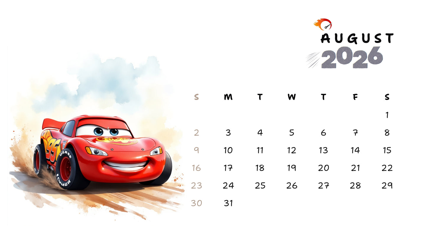 Cars - Printable 2026 Calendar | Watercolor Cars Cartoon Clipart | Monthly Wall Art | PDF + 13 JPEG Files
