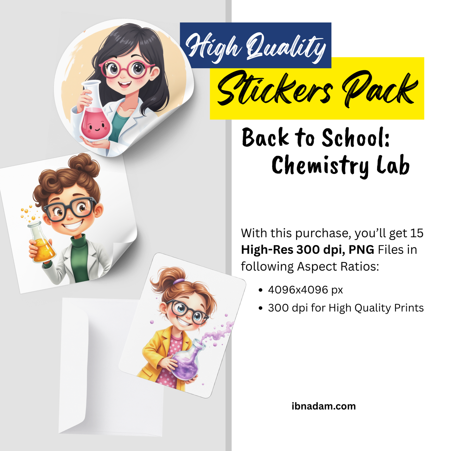 15 Cool Chemistry Lab PNG Stickers | Back to School Digital Art Pack | For Print & DIY Crafts | High Quality Transparent PNG