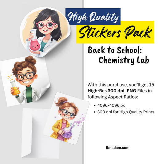 15 Cool Chemistry Lab PNG Stickers | Back to School Digital Art Pack | For Print & DIY Crafts | High Quality Transparent PNG