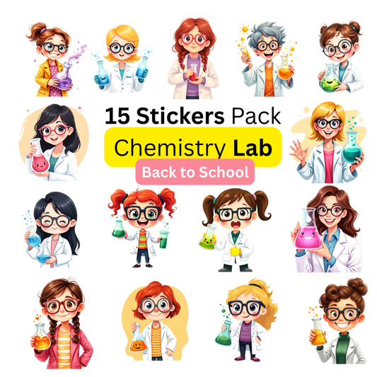 15 Cool Chemistry Lab PNG Stickers | Back to School Digital Art Pack | For Print & DIY Crafts | High Quality Transparent PNG