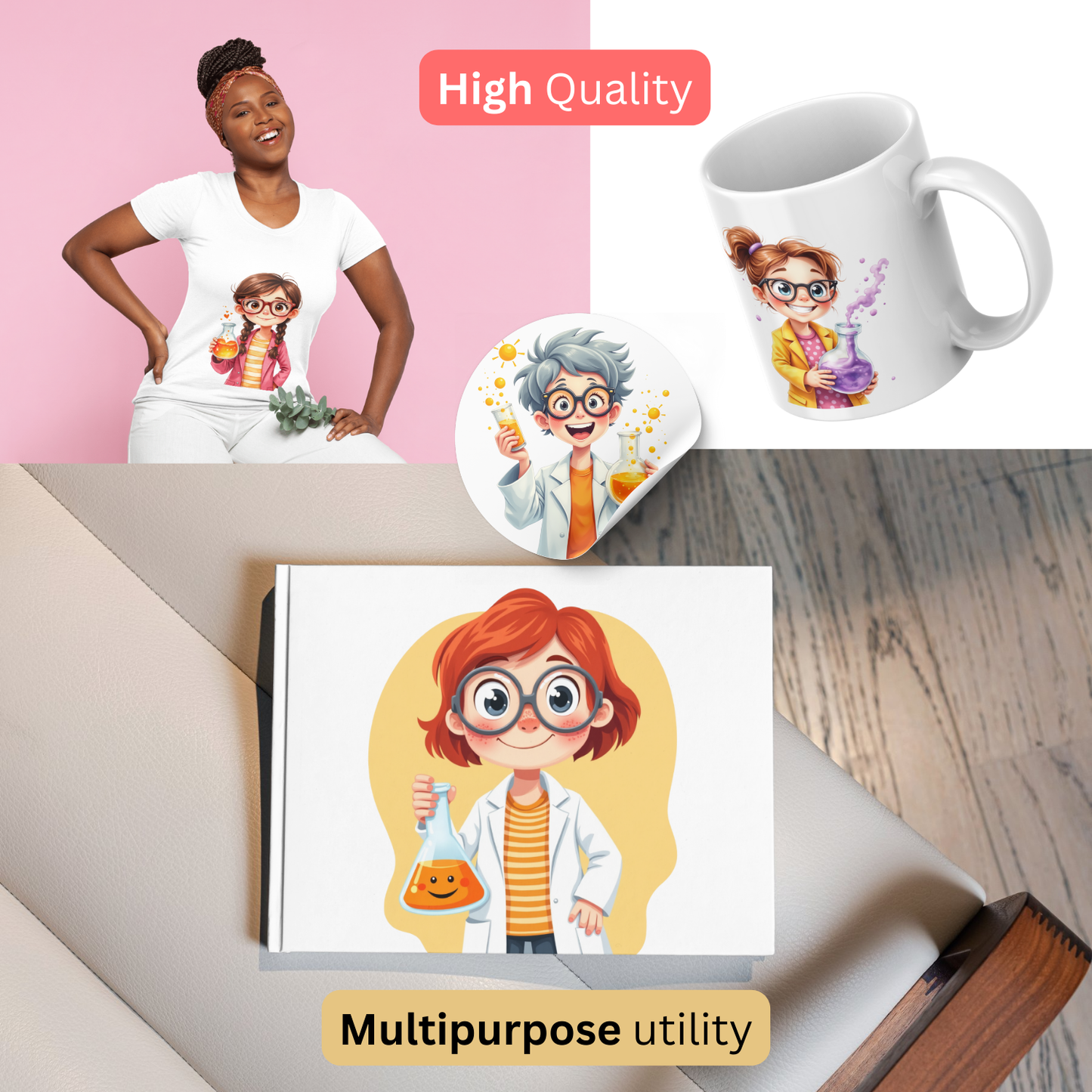 15 Cool Chemistry Lab PNG Stickers | Back to School Digital Art Pack | For Print & DIY Crafts | High Quality Transparent PNG