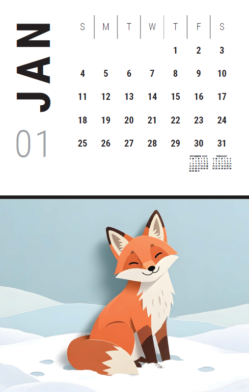 Animal Kingdom Modern Paper Cut Calendar 2026 (Spiral Binding Wall Hanging)