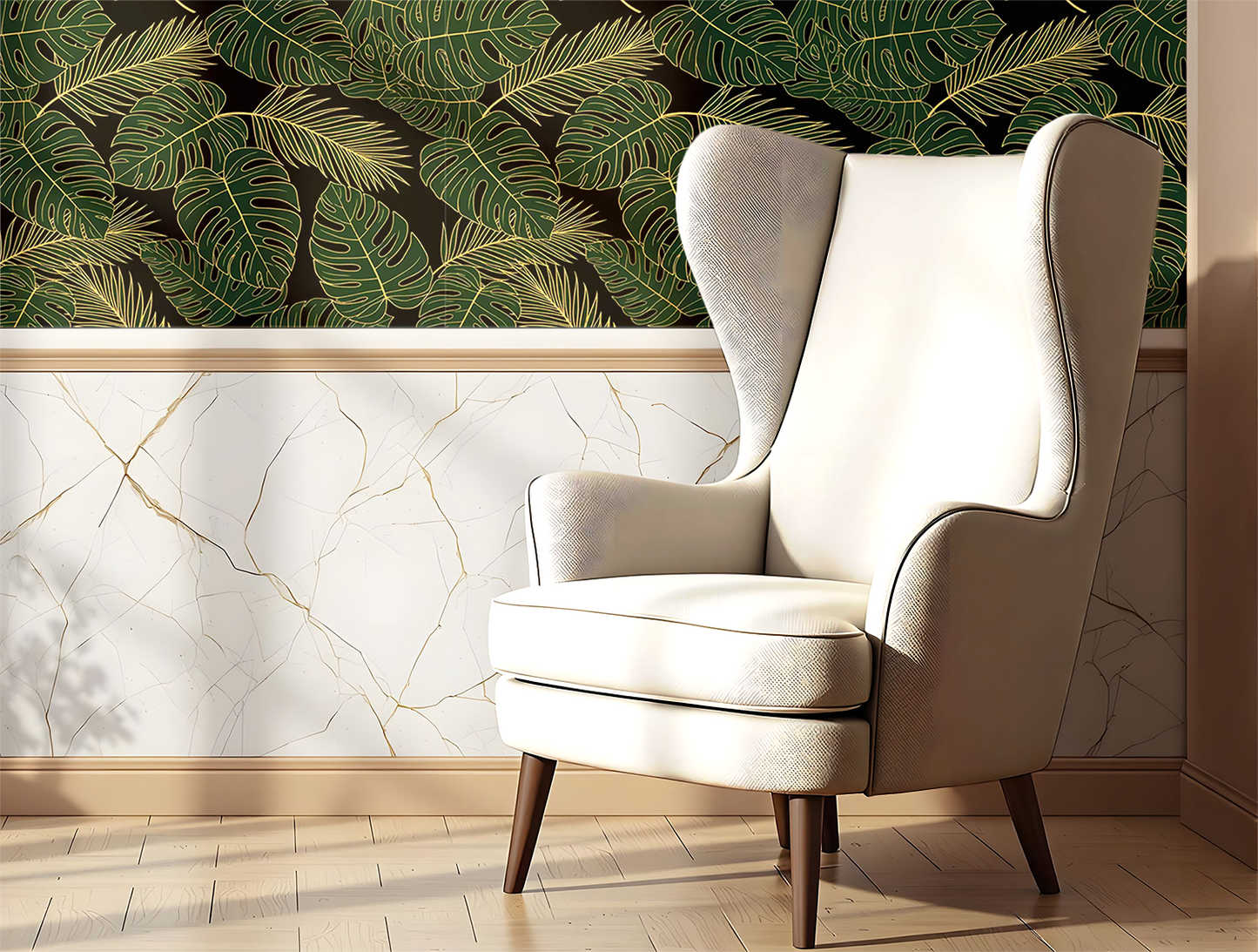 Luxury Monstera Seamless Pattern | Emerald Green & Gold Foil Tropical Leaves | Digital Download for Wallpaper, Fabric, Gifts