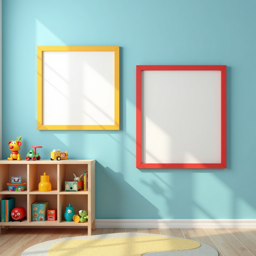 Wall Art Mockups - Kid's Rooms | Realistic PSD Mockups for Your Wall Art Showcasing | 4 PSD Mockup Files - Two 2 Frames, Two Single Frames