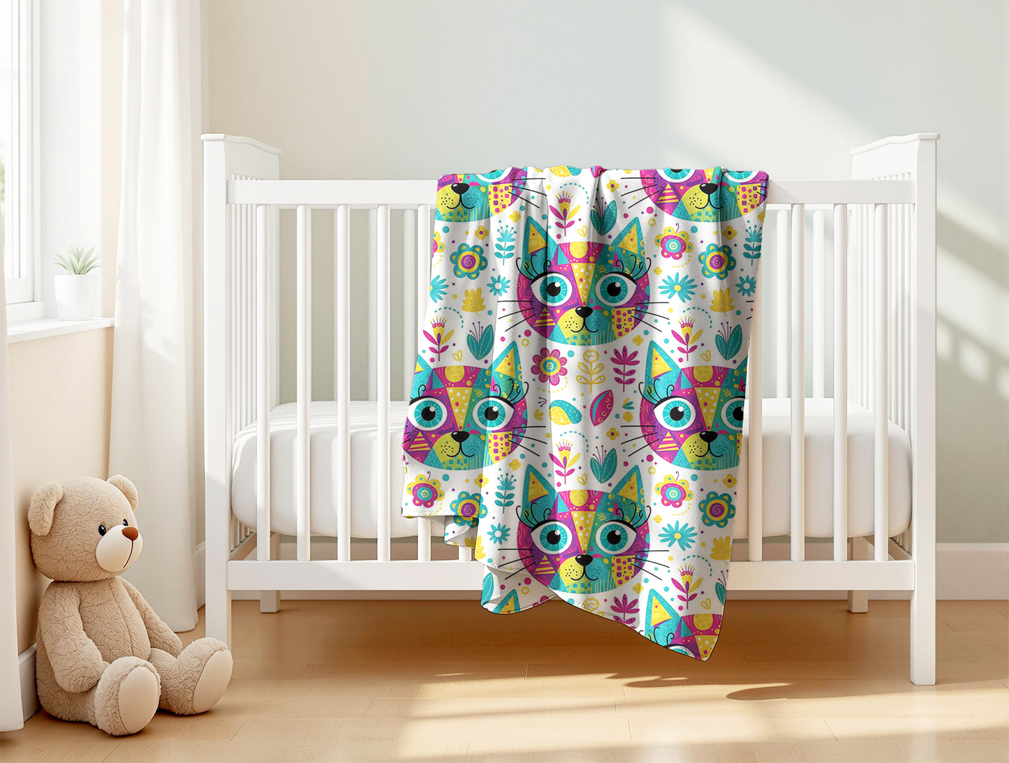 Seamless Cat Head Pattern | Cute Colorful Foliage Digital Download for Wallpaper, Fabric, Gifts & Crafts